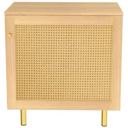 MODFU Aufbewahrungsschrank aus MDF in Natur mit Rattan-Tür, 60x40x63 cm