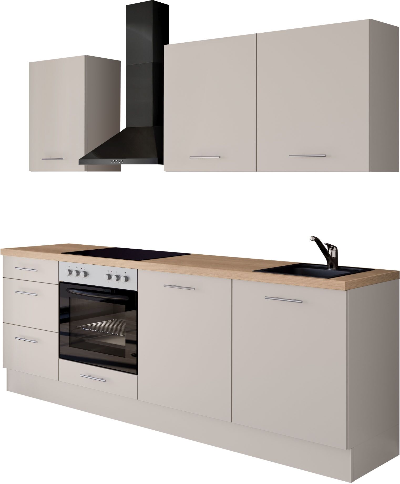 Küchenzeile IMPULS KÜCHEN "Kopenhagen", Ausrichtung wählbar, Schubkästen mit Soft-Close", küche: weiß, front: magnolienweiß, korpus: magnolienweiß, arbeitsplatte: eiche, nachbildung summerfield, B:220cm H:220,6cm T:60cm, Komplettküchen-Sets, Küchenzeile, 