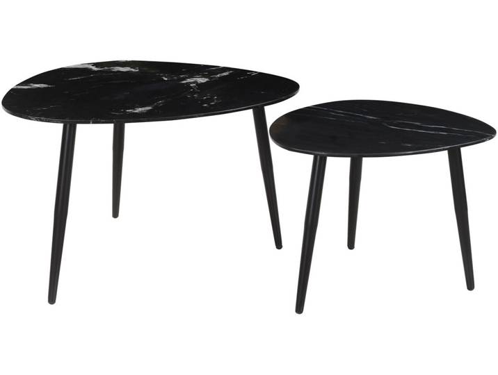 Tables basses gigognes ovales en marbre noir et métal (lot de 2) PLATZ