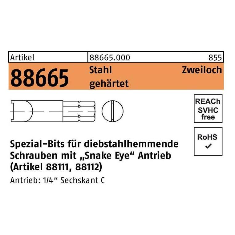 Bit R 88665 Zweiloch M 3 Stahl gehärtet (886650000030000)