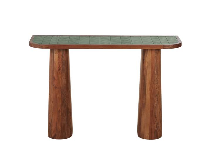 Konsolentisch in Haselnussbraun und grünen Fliesen, L110 cm