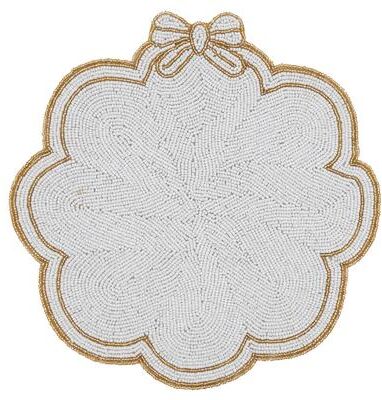 Saro Beaded Snowflake Placemats (Set of 4) - Christmas Snowflake Placemats with Bow Accent for Holiday Dining
