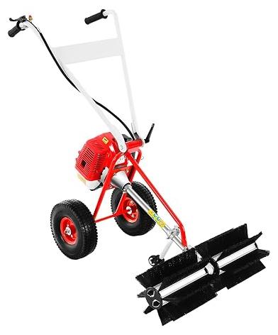 Kehrmaschine Benzin, 43cc 1.7PS Manuell Kehrmaschine Motorbesen mit 60cm Arbeitsbreite, Manuelle Kehrmaschine für Draußen Straßen, Rasen, Inkl. Werkzeugset und Schutzbrille
