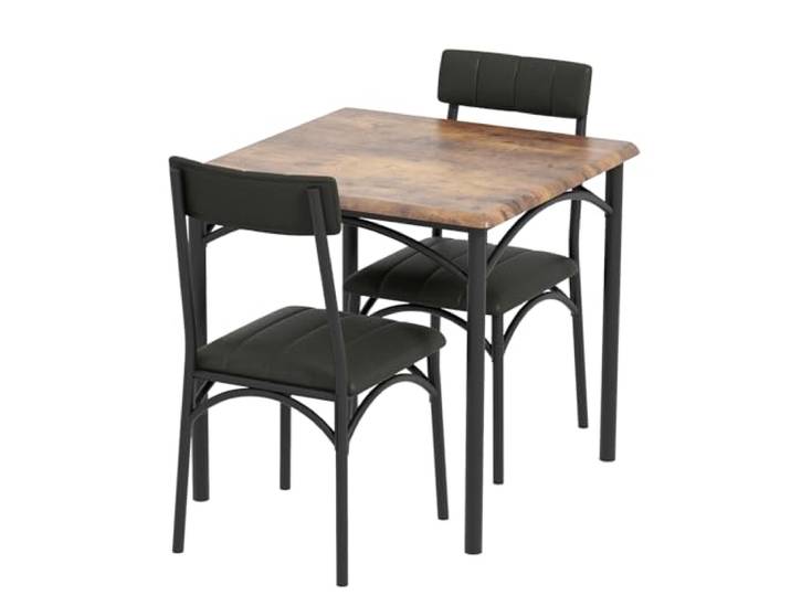 IDEALHOUSE 3-Teiliges Esszimmer Set Für 2 Personen, Esstisch&2 Gepolsterte Stühle, Platzsparend Esszimmermöbel-Set, Metall Und Holz, Stabil, Tisch Essgruppe Mit 2 Stühlen Für Kleine Räume, Küche-Holz