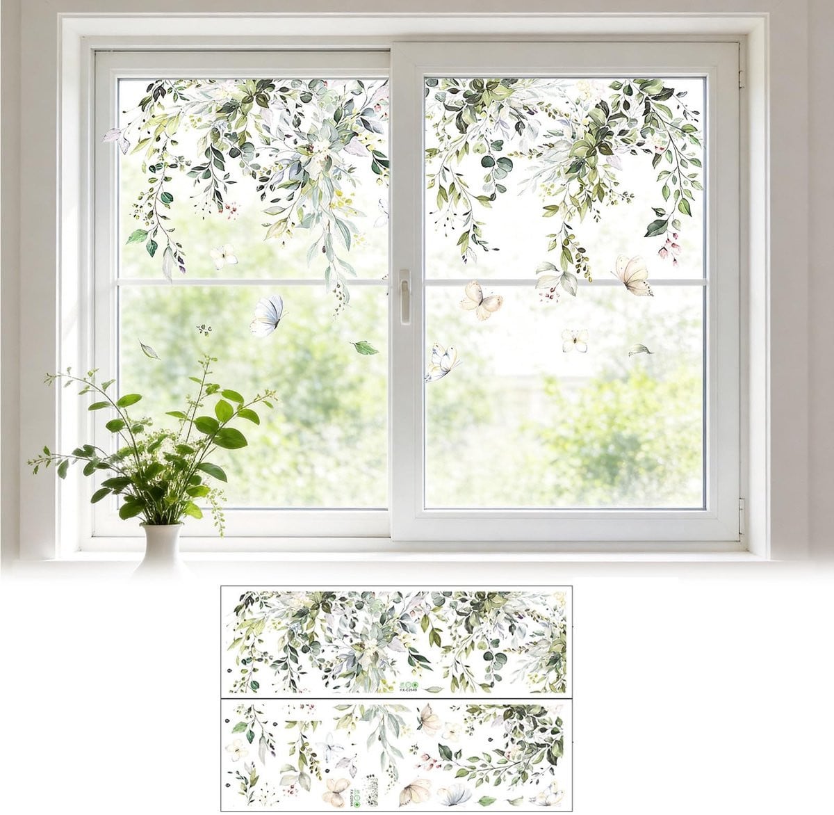 Dailygoods Raamstickers Botanische Planten - Set van 2 - Tropische Bladeren - Elektrostatisch Hechtend