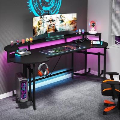 Bluebell 75 Inch Gaming Desk with LED Lights, Large Computer Desk with Monitor Stand and Headphone Hook