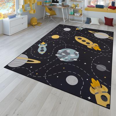 Paco Home Space Kids Rug Non-Slip Play Mat with Rockets and Planets