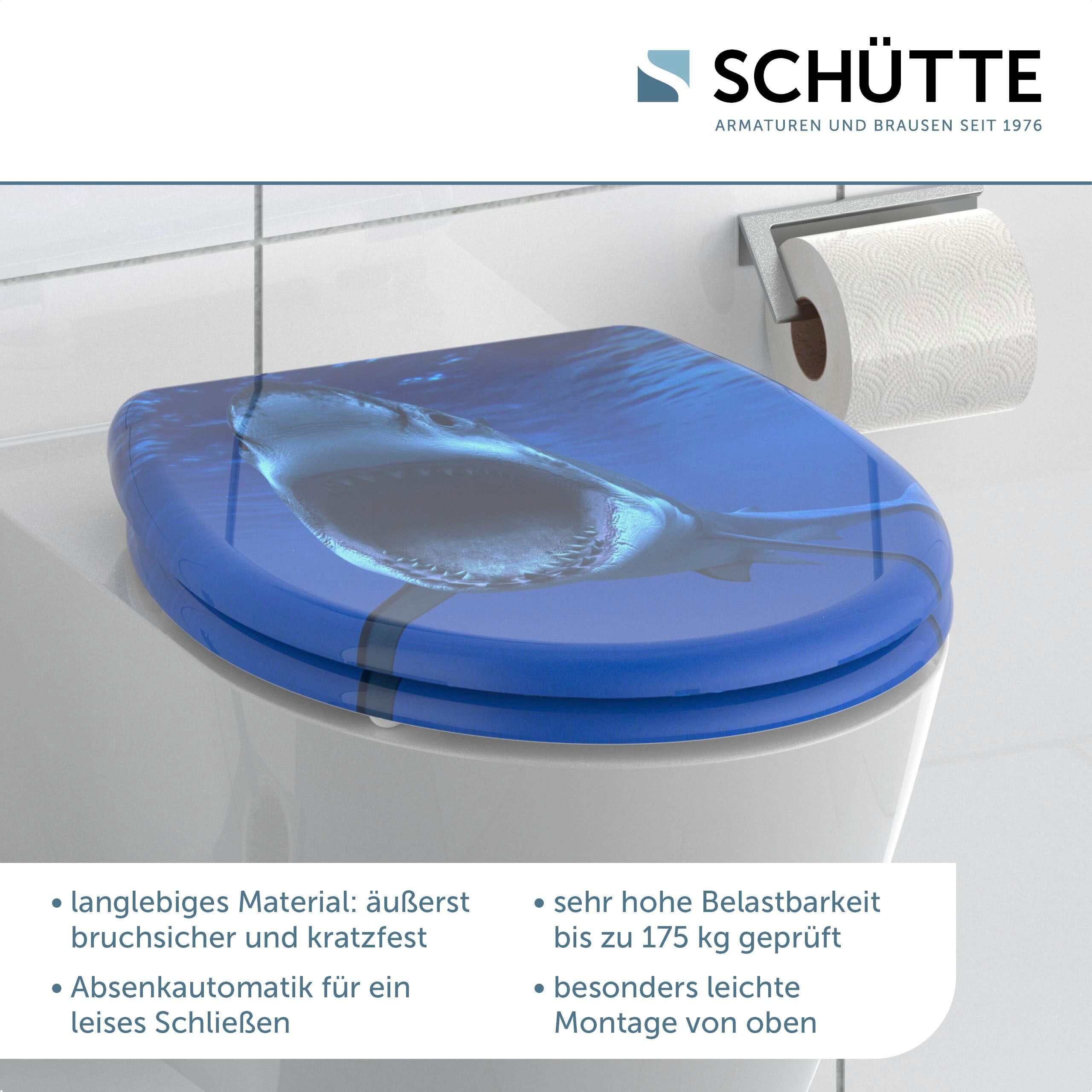 WC-Sitz SCHÜTTE "Shark", blau, B:375cm L:450cm, Duroplast, WC-Sitze, WC-Sitz, Duroplast, mit Absenkautomatik und Schnellverschluss blau Einheitsgröße