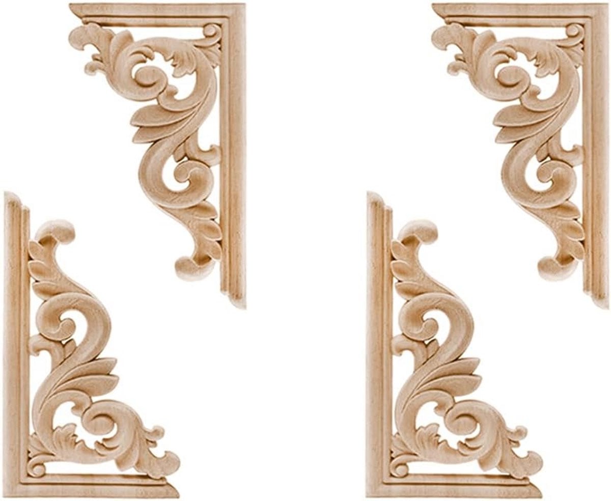 Set van 4 onbewerkte houten ornamenten van rubberhout voor het decoreren van meubels