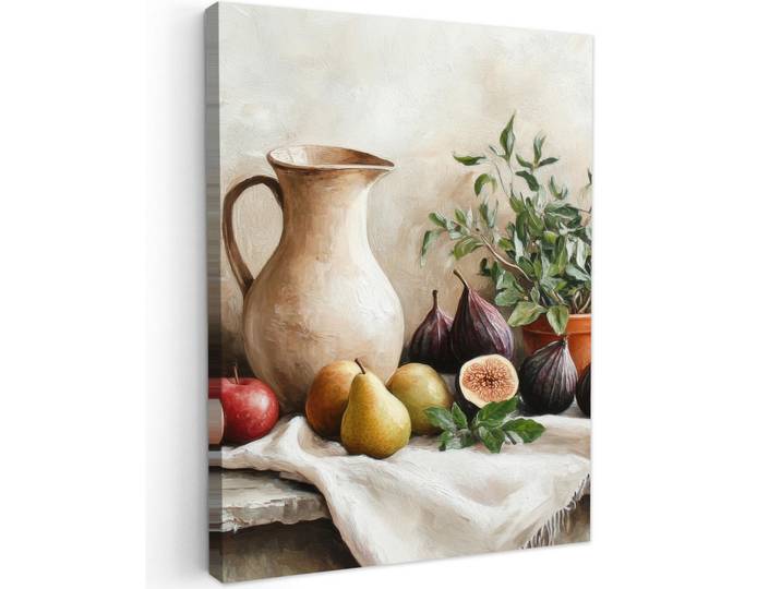 MuchoWow Leinwandbild - Obst - Kräuter - Ländlich - 60x80 - Gemälde, Naturfarben, Textil, Kiefer, Abstrakt, Rechteckig, 60x80 cm, gerahmt, Bilder & Rahmen, Bilder, Wandbilder