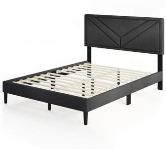 Costway Upholstered Platform Bed with Tufted Headboard and Wooden Slats-Full Size