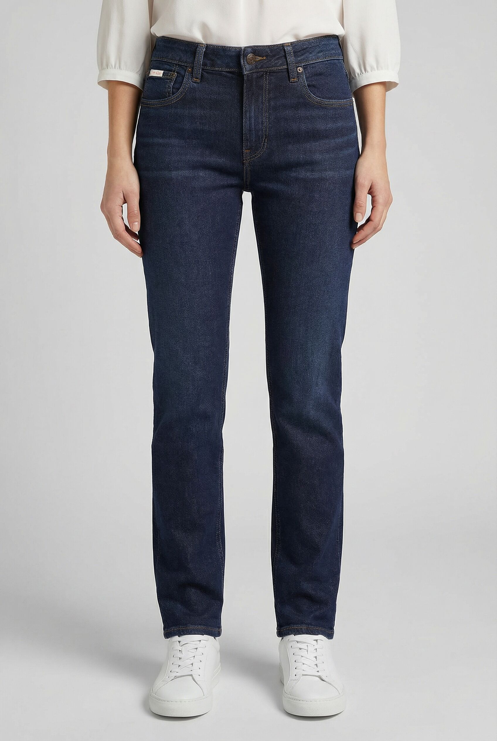Skinny-fit-Jeans CALVIN KLEIN "MID RISE SLIM", Damen, Gr. 27, Länge 32, blau (oxbow), Denim/Jeans, Obermaterial: 98% Baumwolle, 2% Elasthan, skinny fit lang, Jeans Skinny-fit-Jeans, Mit Gürtelschlaufen oxbow 27, Länge 32