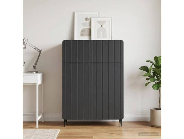 RJPLMFV Anrichte mit Schublade, Schwarz, 66 x 34,5 x 92 cm, aus Holz Moderne Geschirraufbewahrung, Innenregale, Drehtür 90°, Füße aus Eisen, für Wohnzimmer