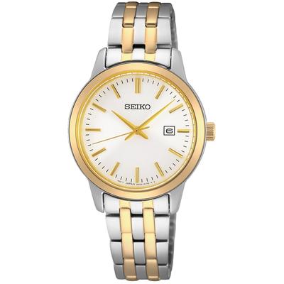 Quarzuhr SEIKO, silber (silberfarben, goldfarben, silberfarben), Armbanduhren, Damen, silberfarben-goldfarben, Quarzuhr, Armbanduhr, Damenuhr, Datum, Edelstahlarmband