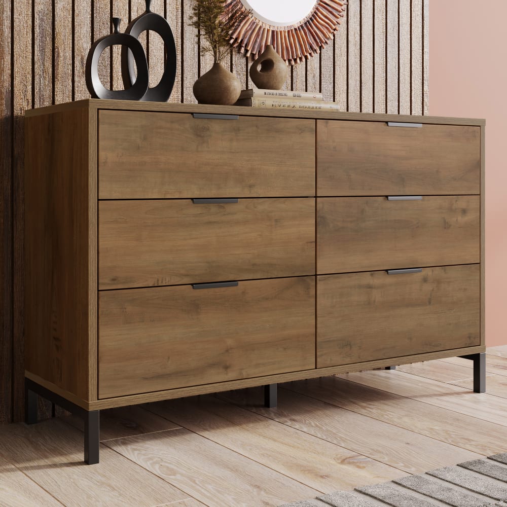 Urban Meuble Buffet effet bois chêne foncé 6 tiroirs 120x40x76cm Marron 120x76x40cm
