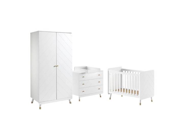 TINY WHITE - Chambre avec lit bébé + table à langer + Armoire 2 Portes