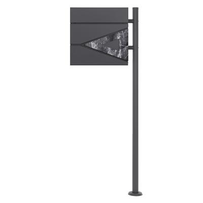 ML-Design ECD Germany Standbriefkasten Anthrazit Edelstahl 120 cm mit Zeitungsfach, Postkasten Schwarz-Marmoroptik 37x36 cm, pulverbeschichtet