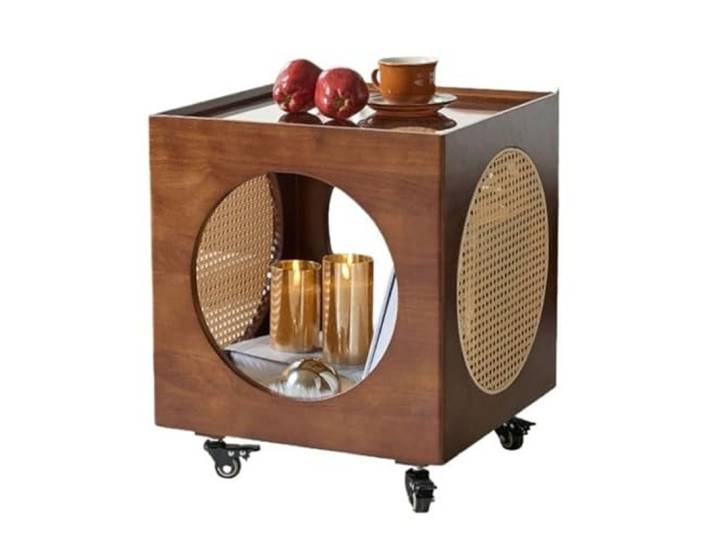 9bbhfJw4R Couchtisch im Landhausstil Retro-Quadratwagen, beweglicher Nachttisch aus Glas, hohl