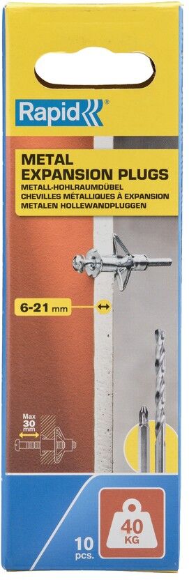 Isaberg Rapid AB Rapid Metall-Hohlraumdübel für 6 - 21 mm Plattendicke, 40 kg Tragfähigkeit