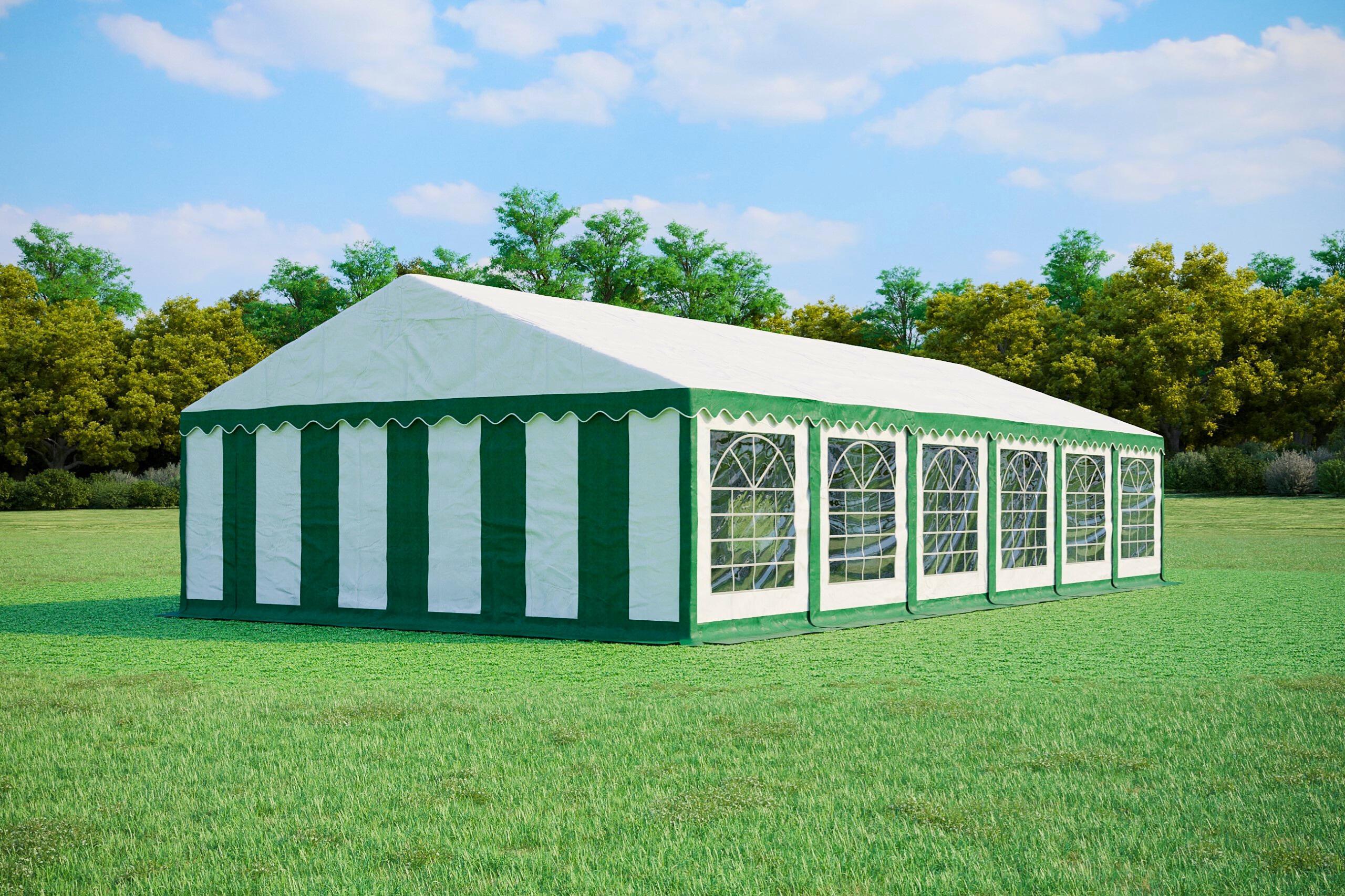 Partyzelt 6x12m - PVC PREMIUM Feuerfeste - Grün und Weiß