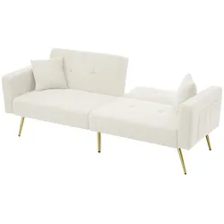 Schlafsofa 175x64x72 cm mit Bettfunktion, verstellbarem Winkel, weißen Lammwollbezug und goldenen Beinen
