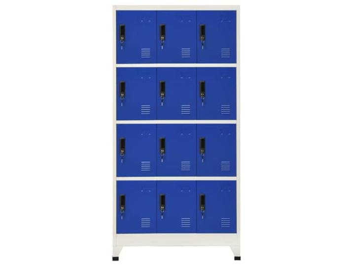 GKHPYURE Schrank mit Schloss Grau und Blau 90 x 45 x 180 cm aus Stahl 12 abschließbare Türen, 2 Türschlüssel, Lufteinlässe, Etikettenhalter, Belastung 15 kg pro Fach, insgesamt 180 kg