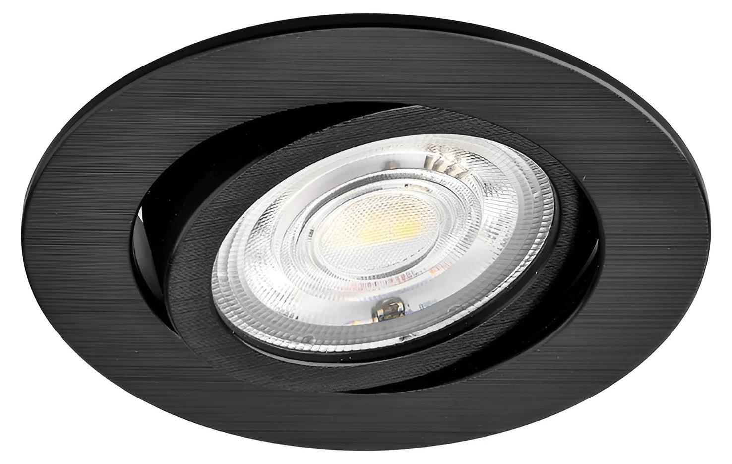 Braytron LED inbouwspot, 7W, kantelbaar, 3 kleurtemperaturen (3000K-6500K), 750 lm, rond, zwart, Ø70 mm, IP20