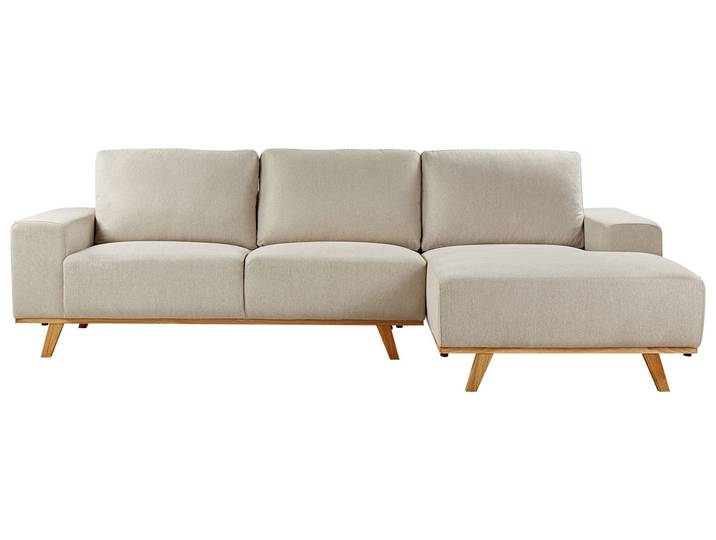 BELIANI Ecksofa Beige Samt L-Förmig 3-Sitzer Sofa Linksseitig mit Polsterung Gepolstert Holzbeine Stoffsofa Modern Wohnzimmer Wohnecke Sitzecke Möbel
