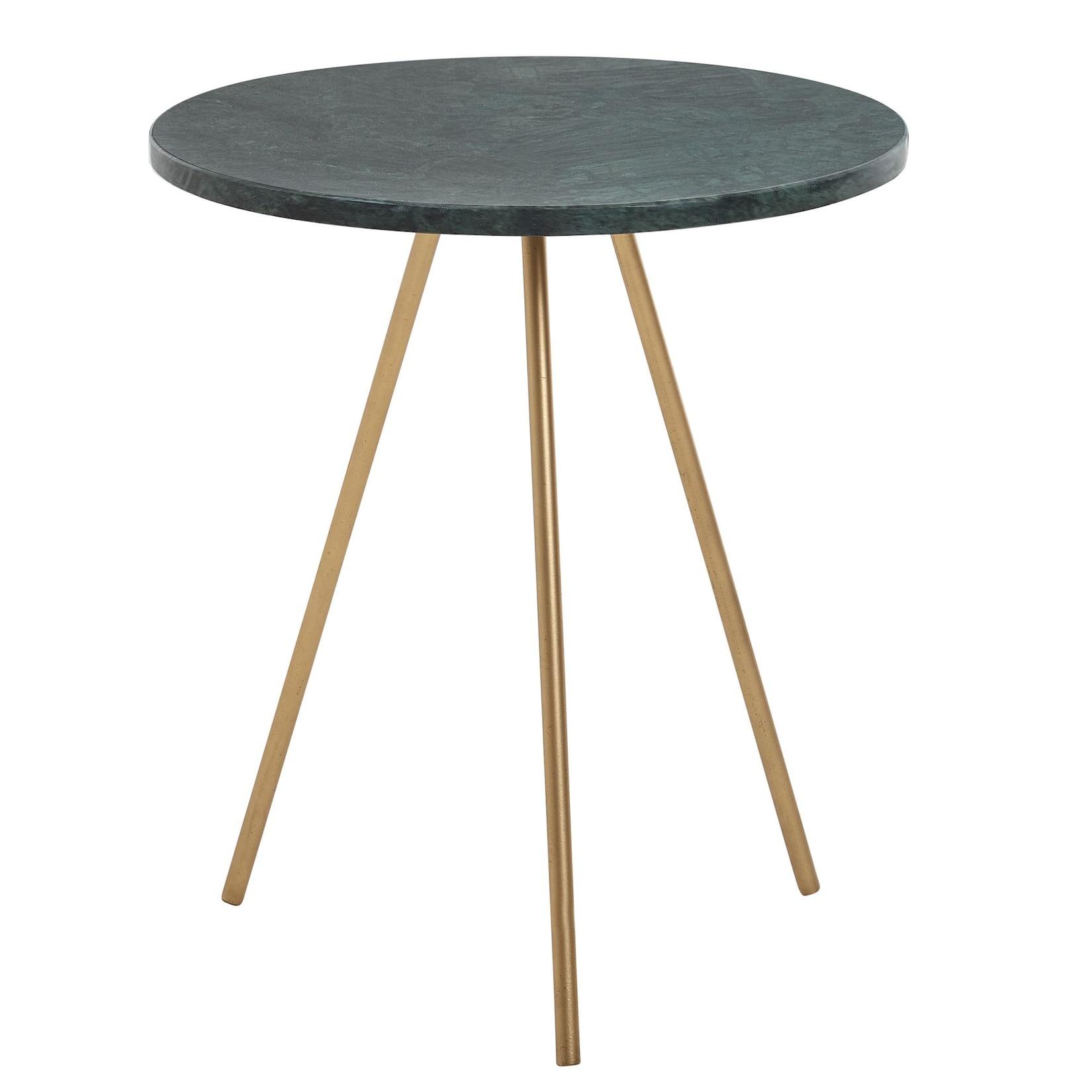 KADIMA DESIGN Beistelltisch aus echtem Marmor, Green & Gold Design, Robuste Metallbeine, 38x38x44 cm