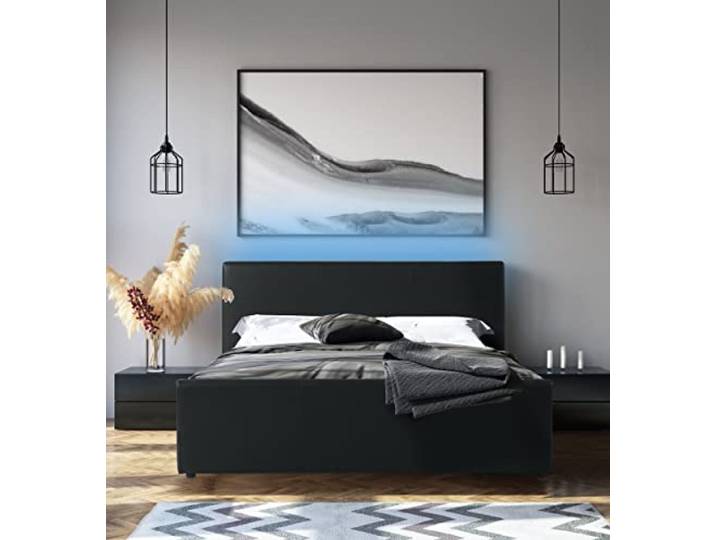 BAÏTA Bett mit LED-Koffer, Astra, Kunstleder, Schwarz, 140 x 190 cm, inkl. Lattenrost