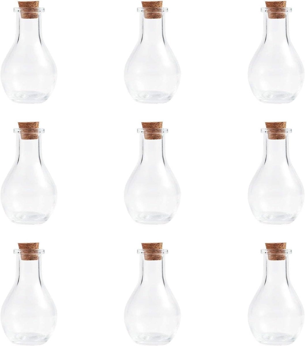 Glazen Wensflessen Mini Potjes met Kurk - Helder - 55 ml