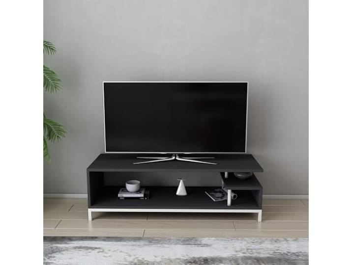 Hanah Home Scandinavian TV Stand, 120 cm, White & Anthracite 100% Melamine Coated Particle Board, 18 mm Thick Stylish & Functional for Modern Living Rooms