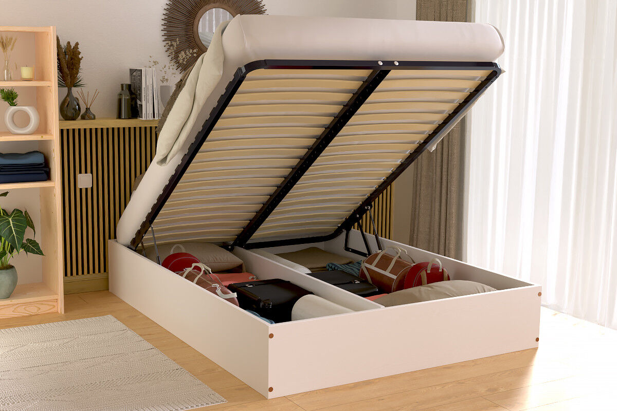 ABC MEUBLES Bettkasten 2 Sitzer aus Massivholz robust - 140x200 - Weiß