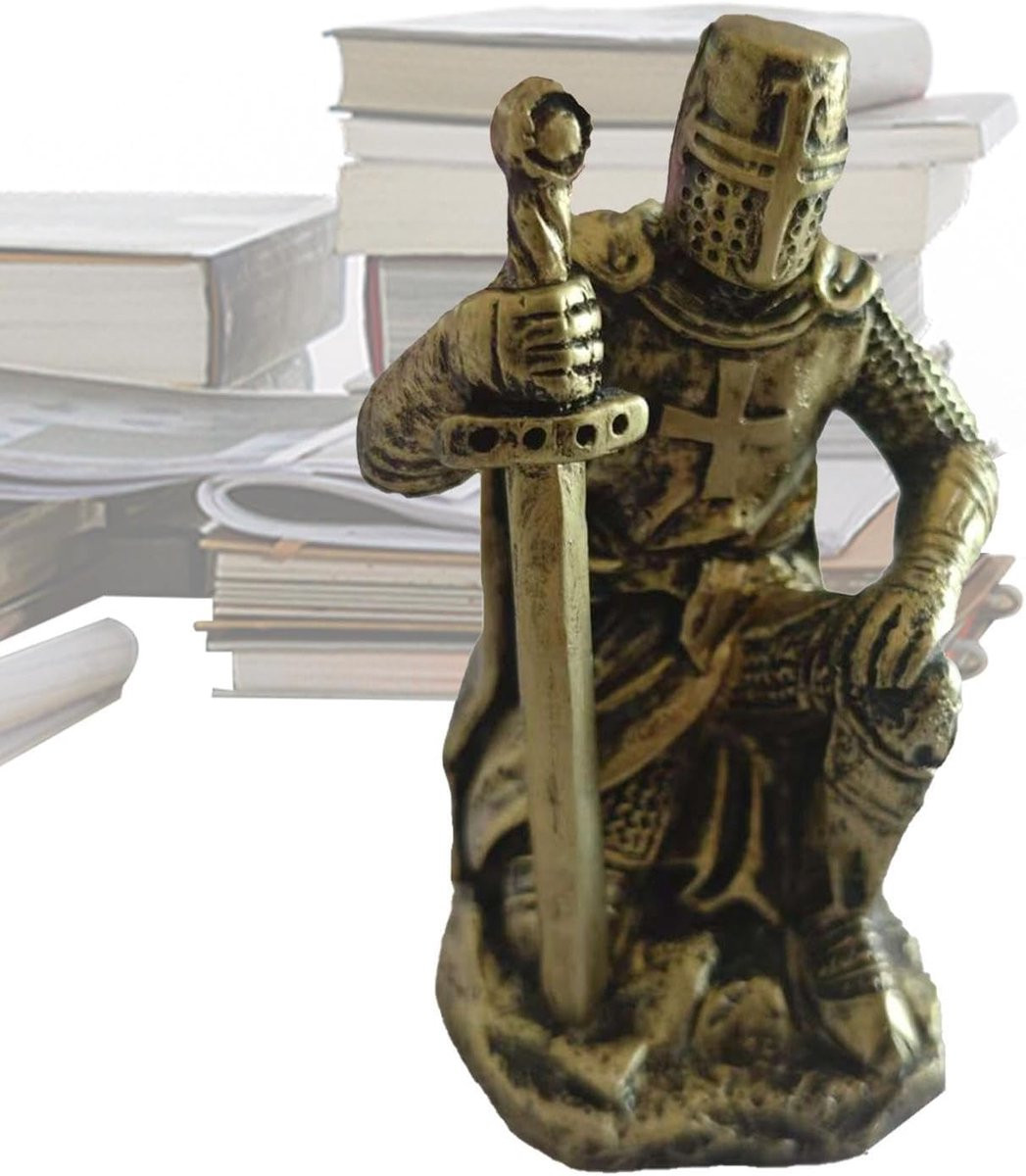 Zilveren Ridder Figuurtjes - Middeleeuwse Bureau Decoratie - 9,1 cm