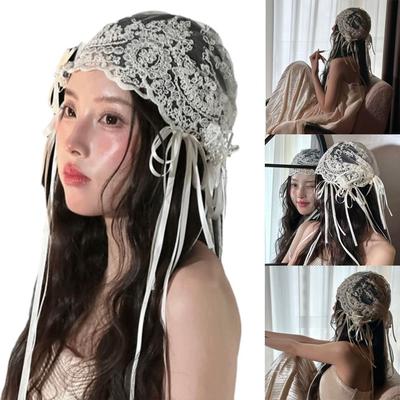 Fashion Sheath Elegant French Style Bridal Lace Headband With Bow Ribbon Elegant French Style Bridal Lace Headband With Bow Ribbon