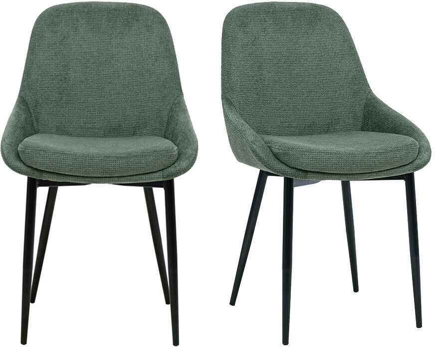 Miliboo Design-Stühle aus grün-khaki Chenille-Stoff und schwarzem Metall (2er-Set) HOLO