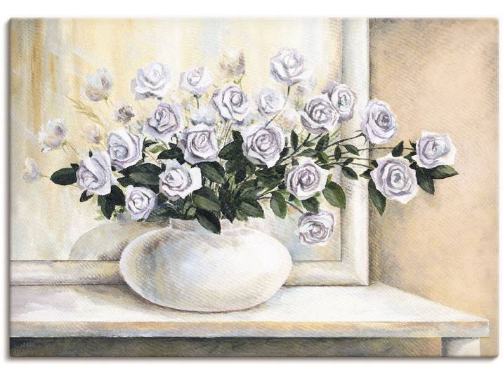 Leinwandbild ARTLAND Rosen auf Tisch II , weiss (farbe bild(er): weiß), B:70cm H:50cm, Bilder, Leinwandbild, auf Holzrahmen gespannt