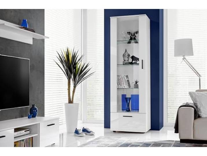 Komodee Vitrine Alessandria Weiß/Weiß 60x192x42 cm Vitrine Alessandria, Weiß/Weiß, Breite 60cm x Höhe 192cm x Tiefe 42cm, ohne LED , 3 Glasböden, für Wohnzimmer