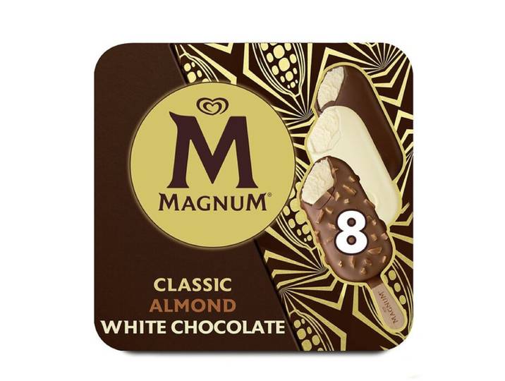 Magnum Bâtonnets glacés classique, amande et chocolat blanc x8 572 g