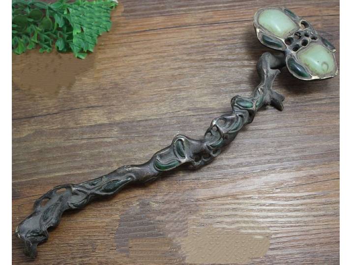 Collection chinoise, artisanat antique en cuivre, laiton Ganoderma lucidum ruyi, ornements et décorations pour la maison