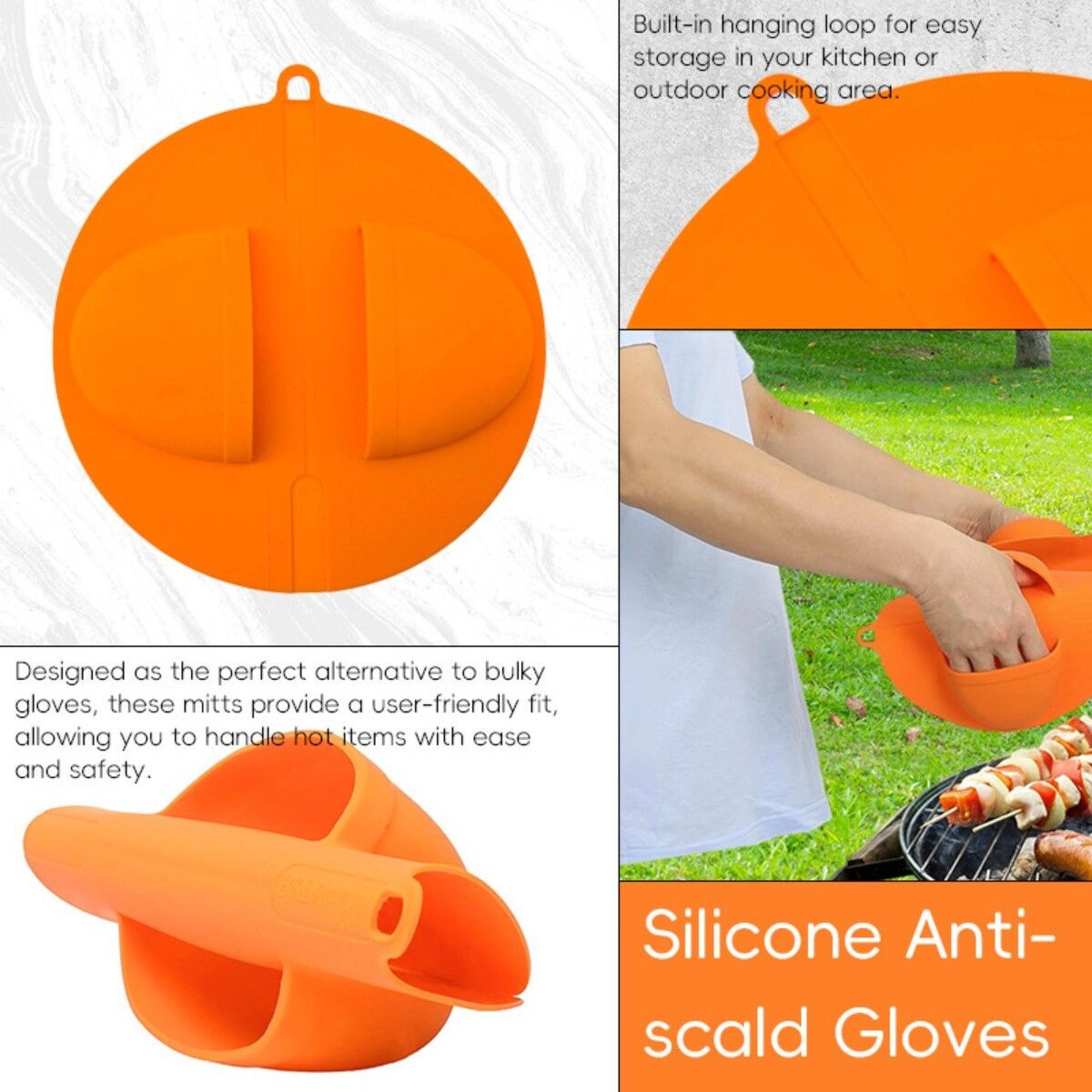 INF Silikon-Grillhandschuh für Outdoor-Grill – Oranger Silikon-BBQ-Handschuh für Barbecue