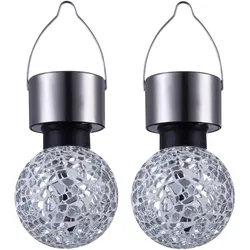 2er Set LED Hänge Solar Lampen silber Spiegel Scherben Mosaik Garten Pendel Deko Leuchten rund Akku