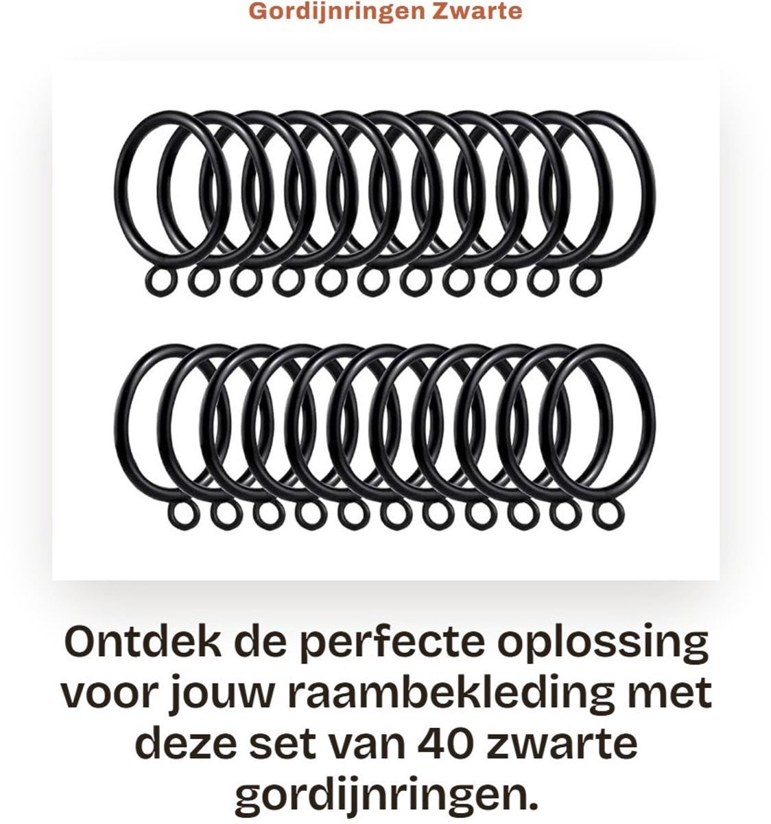 Dailygoods Gordijnringen met oogje, Zwart, 40 stuks, Roestvrij staal