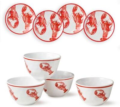 "Certified International Beach House Lobster 8-Piece Melamine Canapé Plate & Dip Bowl Set - 6.00""L x 6.00""W x 0.25""H"