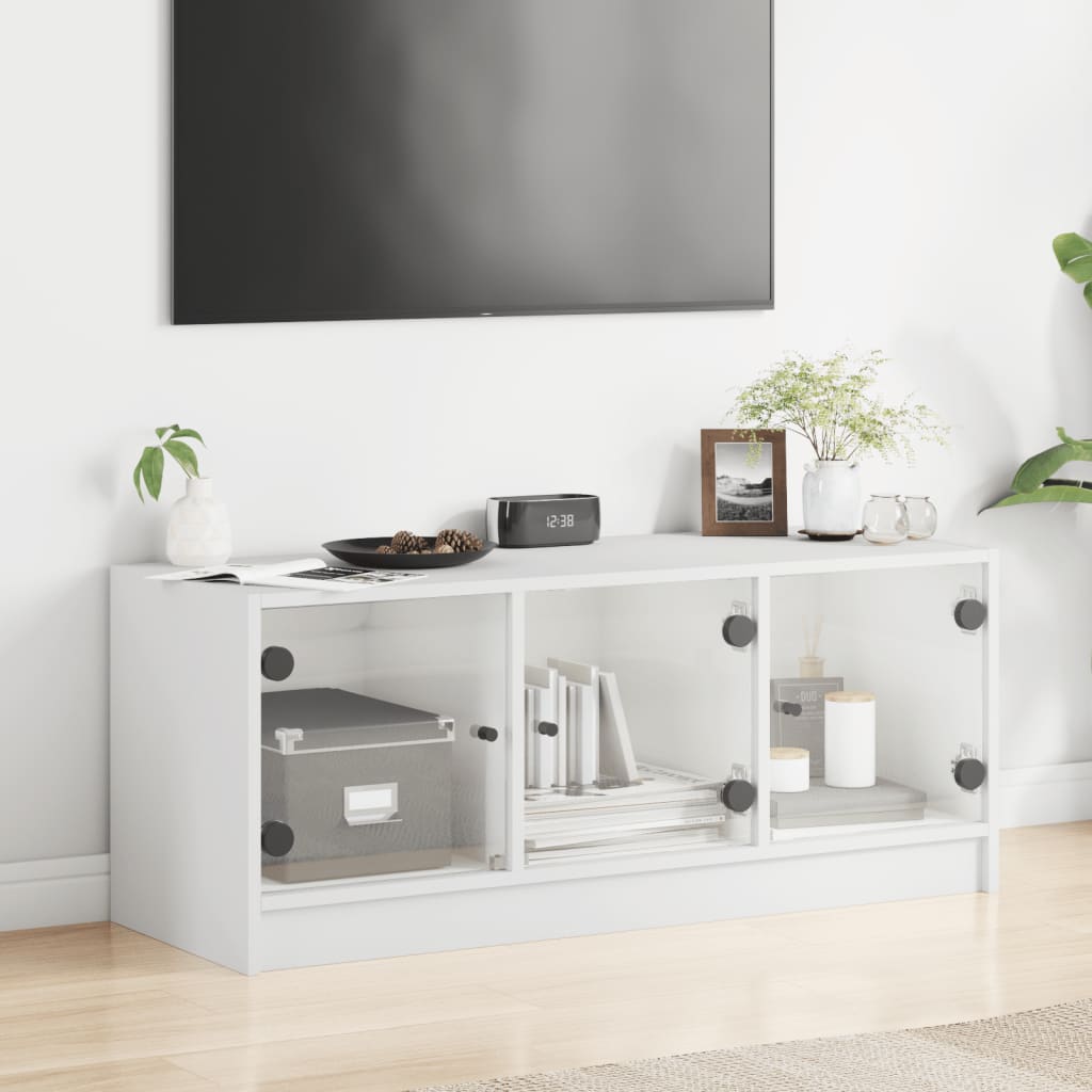 vidaXL Meuble TV avec portes en verre blanc 102x37x42 cm