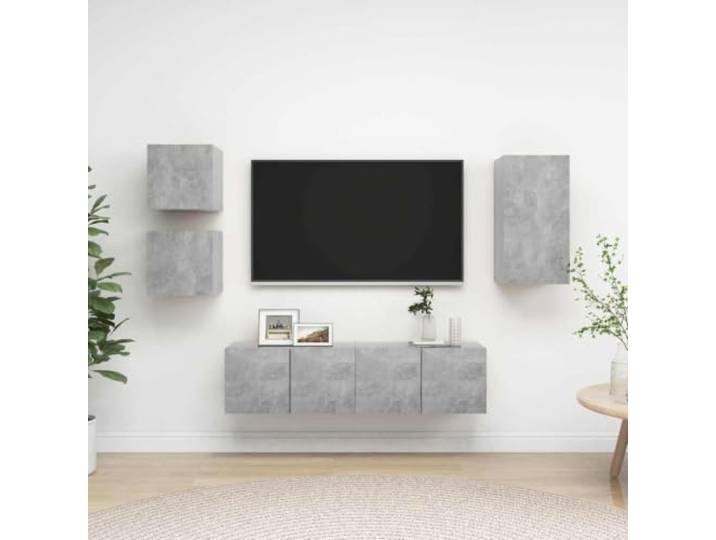 HEFZGDB 5-TLG. TV-Schrank-Set Betongrau Holzwerkstoff mit viel Stauraum, Wandmontage, praktische Aufbewahrung und Organisation, Zeitlose Ergänzung für Ihr Zuhause, einfach