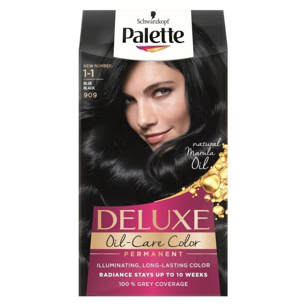 Palette Deluxe Oil-Care Hair Dye Permanently Coloring From Micro Oil 909 Navyueack (1-1 Granatowa Czerń, 909 Blue Red, 909 Granatapfel Schwarz, 909 Granatowa Czerń, 909 Hair Color - Melting Black, 909 navy blue black, 909 Navyueack) (68177090)