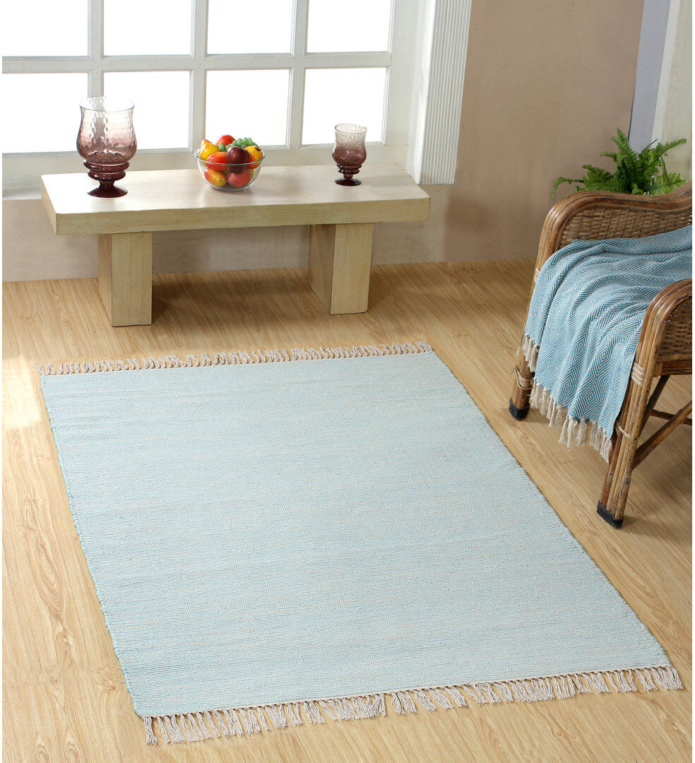 World Menagerie Edouard Cotton Hand Woven Area Rug Duck Egg Blue Rectangle 90 x 150cm