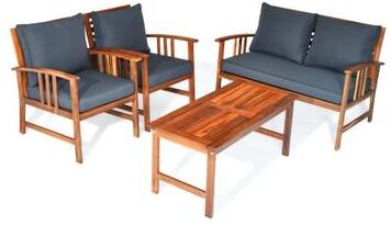 Costway 4 Pcs Wooden Patio Furniture Set Table Sofa Chair Cushioned Garden