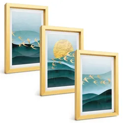 BILDER SET 3er Set - 20x30 cm Goldrahmen - Abstrakte Sonnenuntergangslandschaften